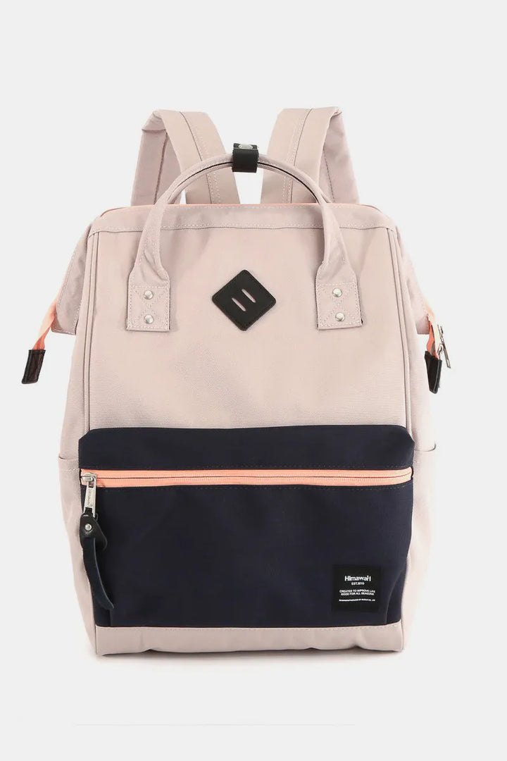 Pink Himawari Contrast Waterproof Backpack Bag With Reinforced Edges