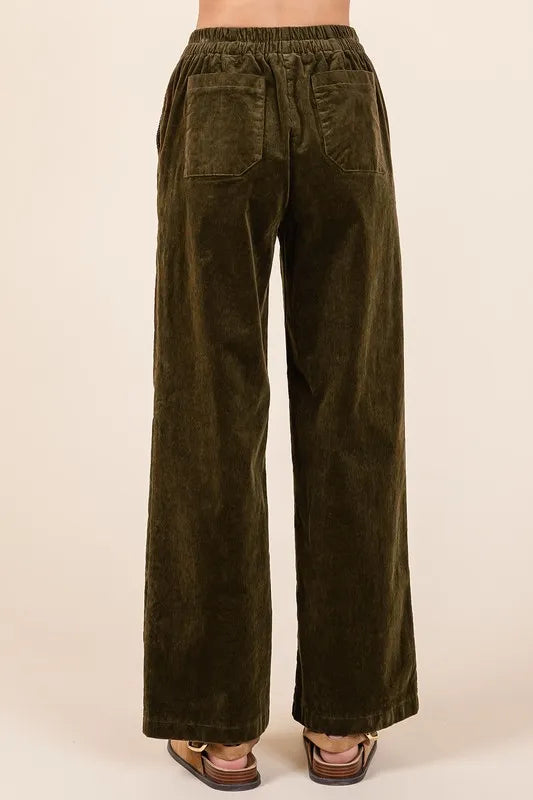 Olive Mittoshop Corduroy Back Elastic Waist Pants 3