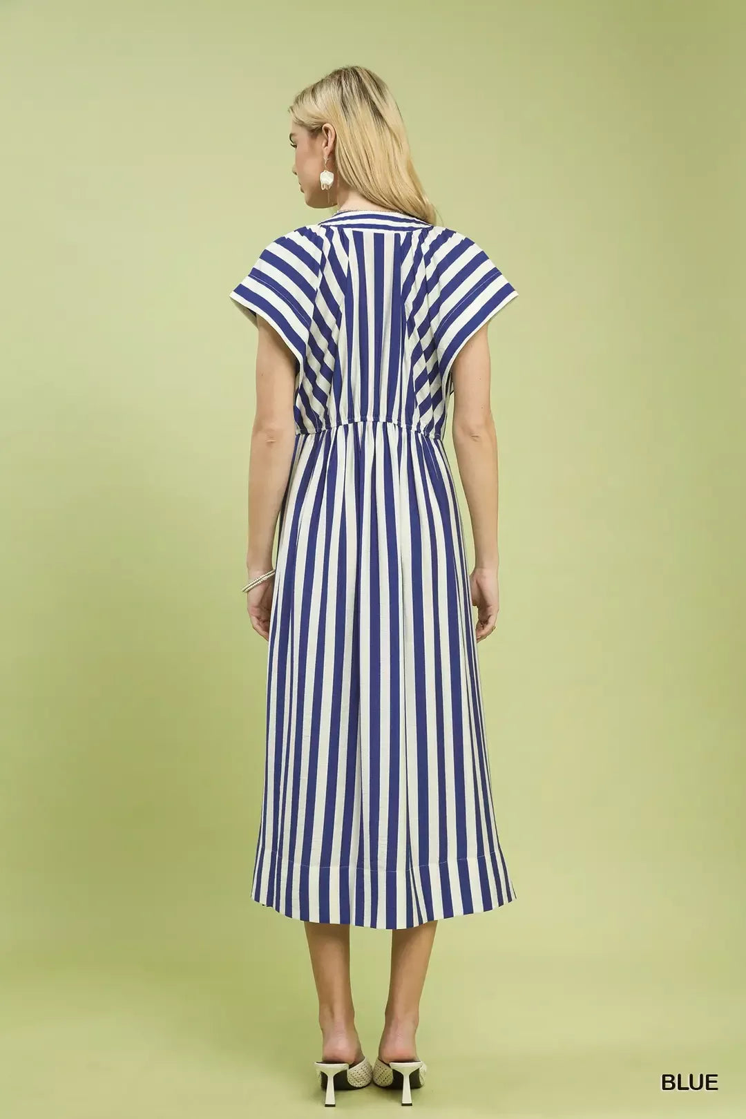 Blue Umgee Striped Button Front Midi Dress