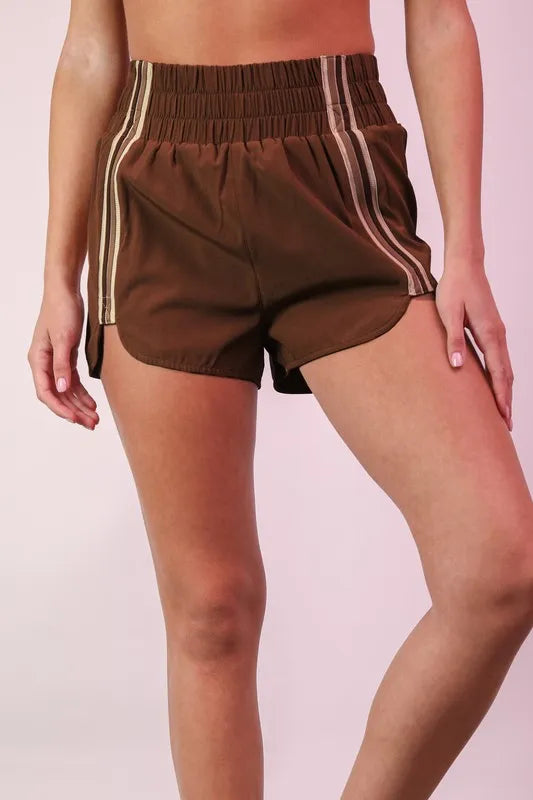 Very J Striped Trim Detail Activewear Shorts 1