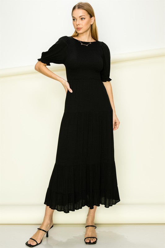 Black Catch Me A Dream Smocked Maxi Dress
