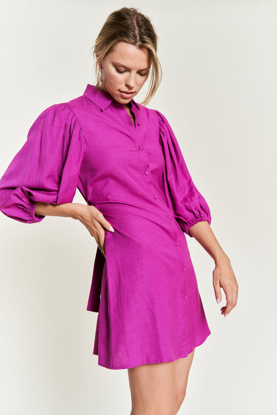 Solid Button Down Dress Plus Jbj1004P