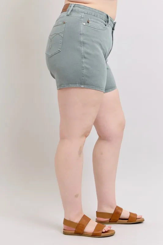 Judy Blue Full Size Hw Garment Dyed Back Pkt Embroidery Shorts Plus Size
