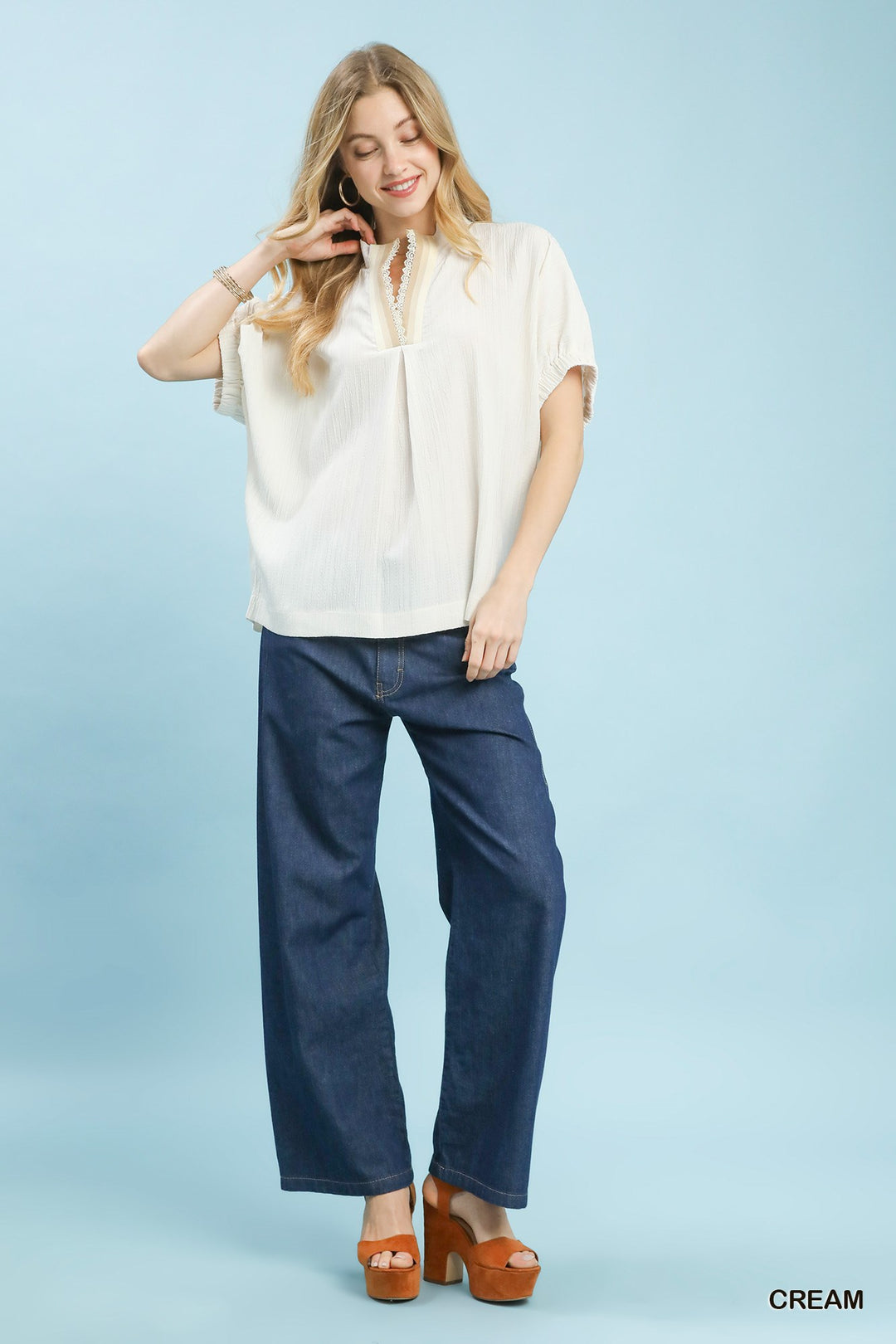 Umgee Textured V Neck Blouse 1