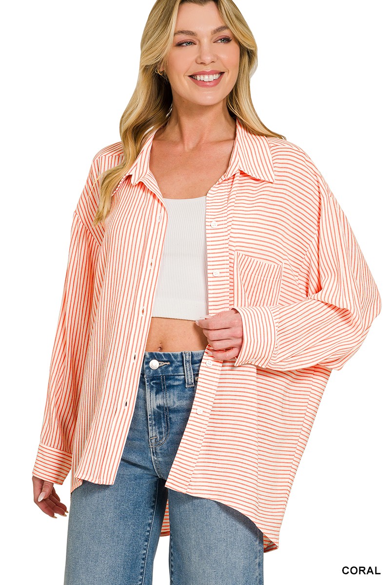 Zenana Woven Stripe Button Down Shirt 3