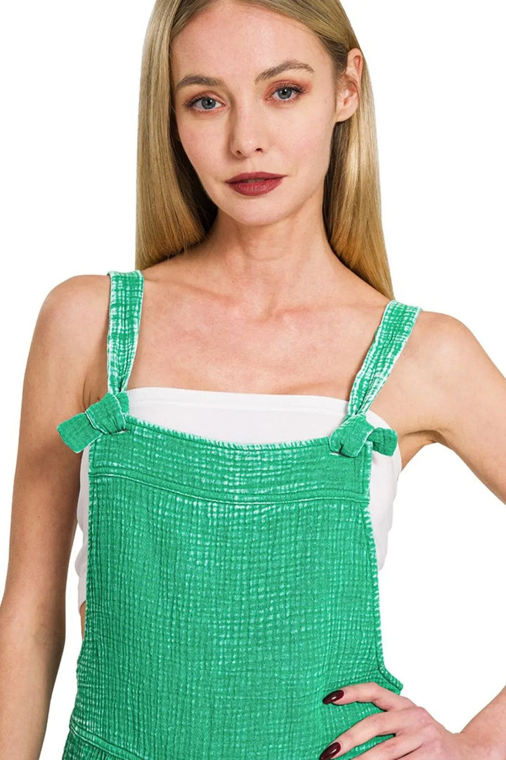 K Green Zenana Woven Double Gauze Acid Washed Romper 1