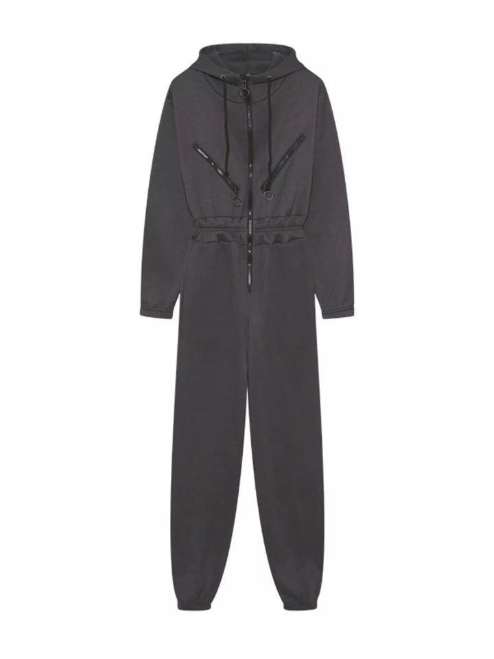 Grey Hooded Zip Up Long Sleeve Jumpsuit