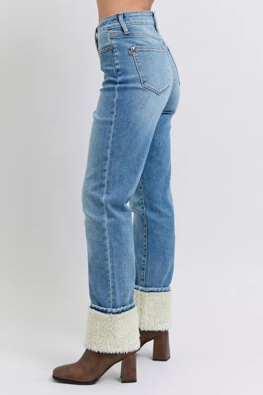 Md Judy Blue Full Size High Waist Shearling Cuff Straight Plus Size