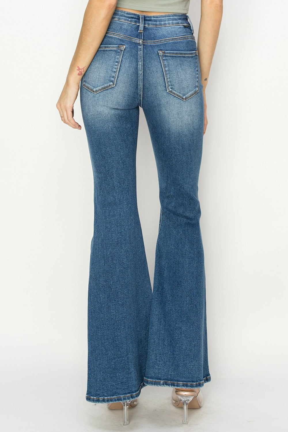 Dark Risen Full Size High Rise Front Seam Detailed Flare Jeans
