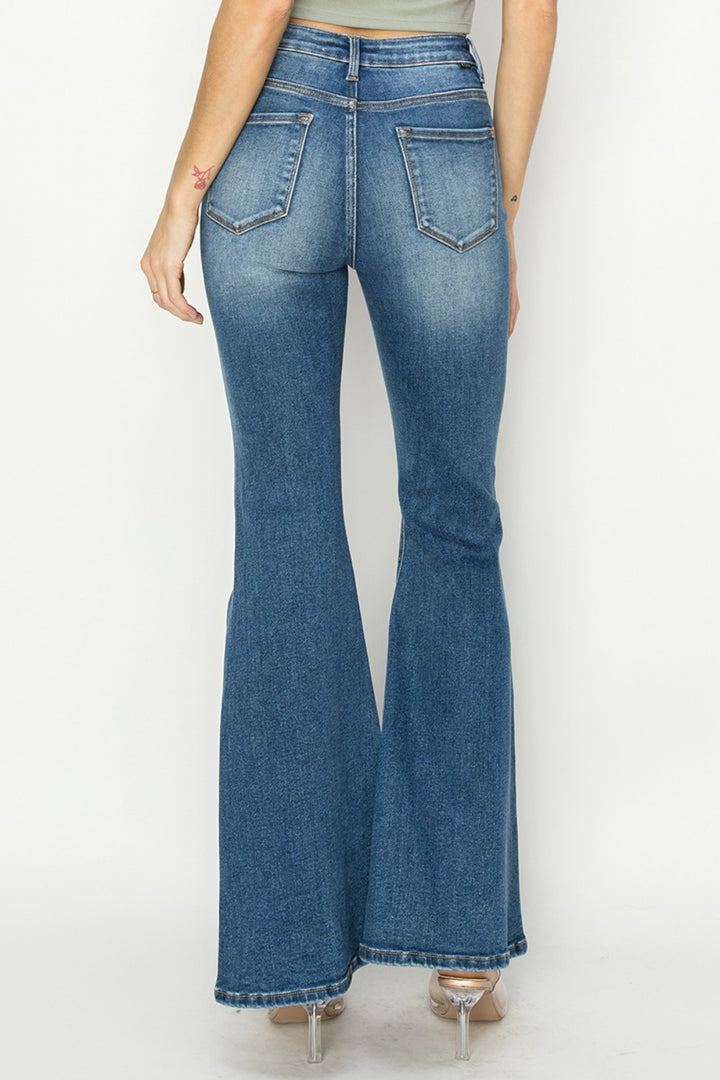 Dark Risen Full Size High Rise Front Seam Detailed Flare Jeans