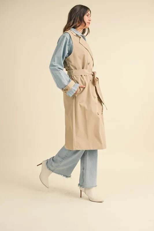 Mable Layered Look Trench Coat With Denim Jacket