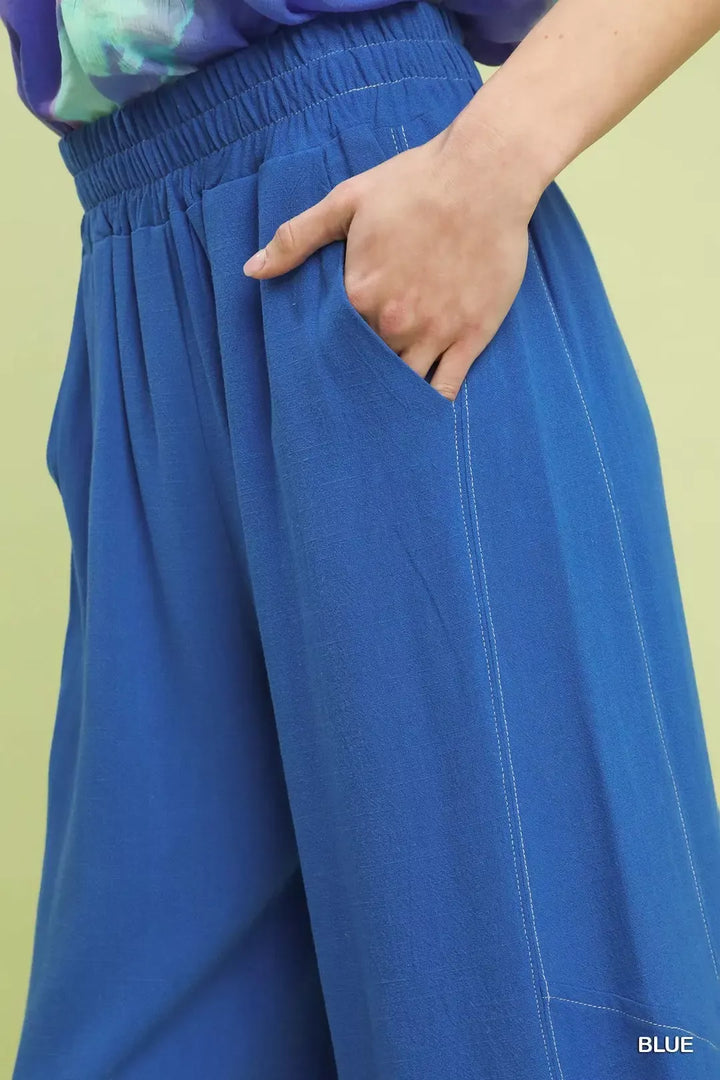 Umgee Linen Elastic Waist Wide Leg Pants