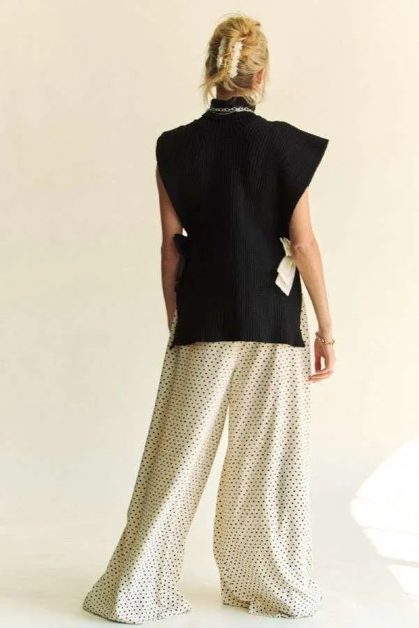 Davi Dani Side Split Turtleneck Sleeveless Knit Top