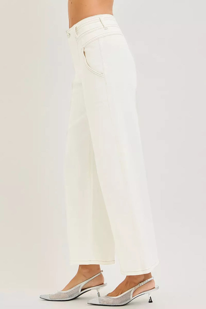 Cream Risen High Rise Ankle Wide Pants