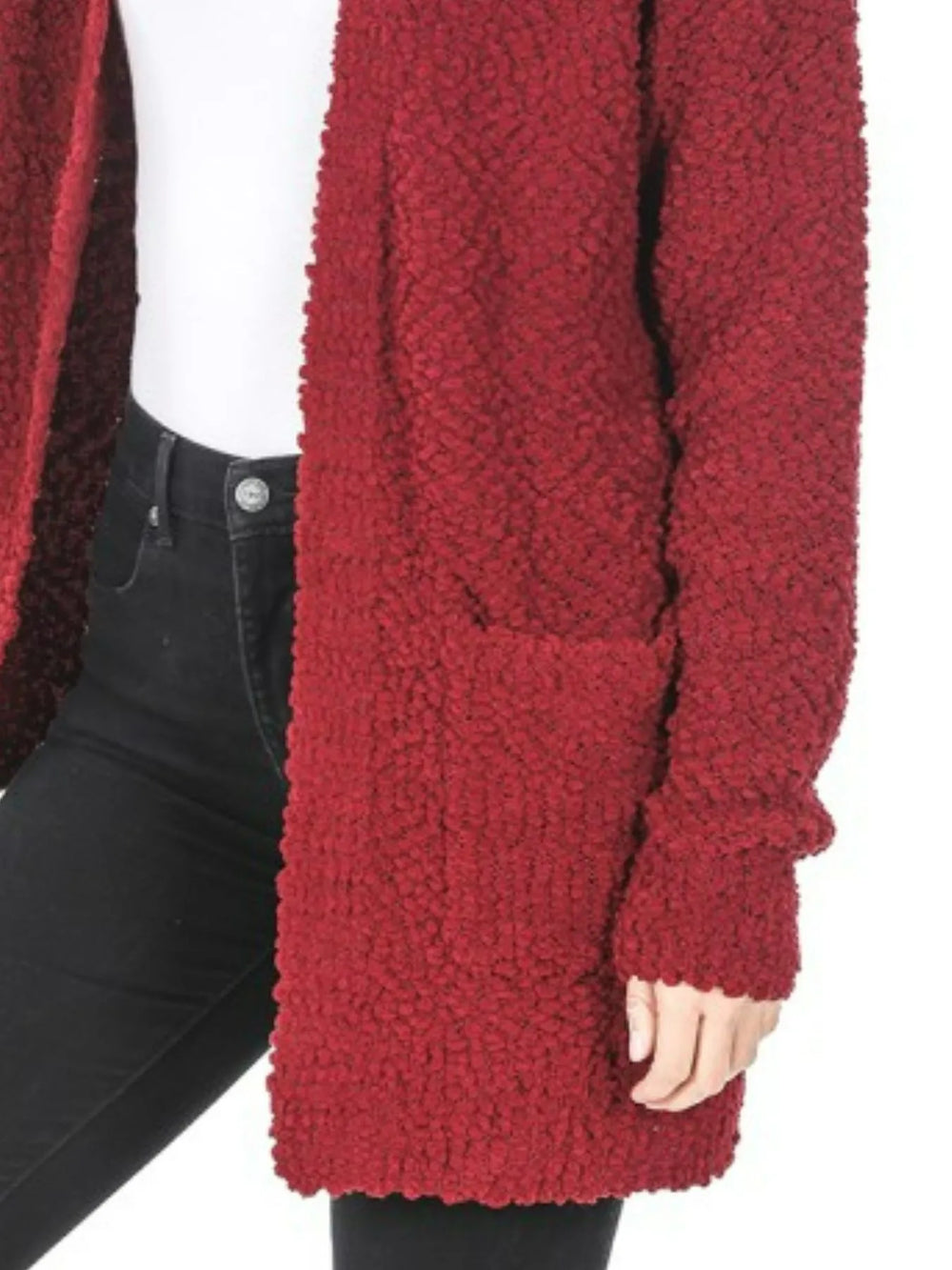 Cabernet Zenana Long Sleeve Popcorn Sweater Cardigan With Pockets 5