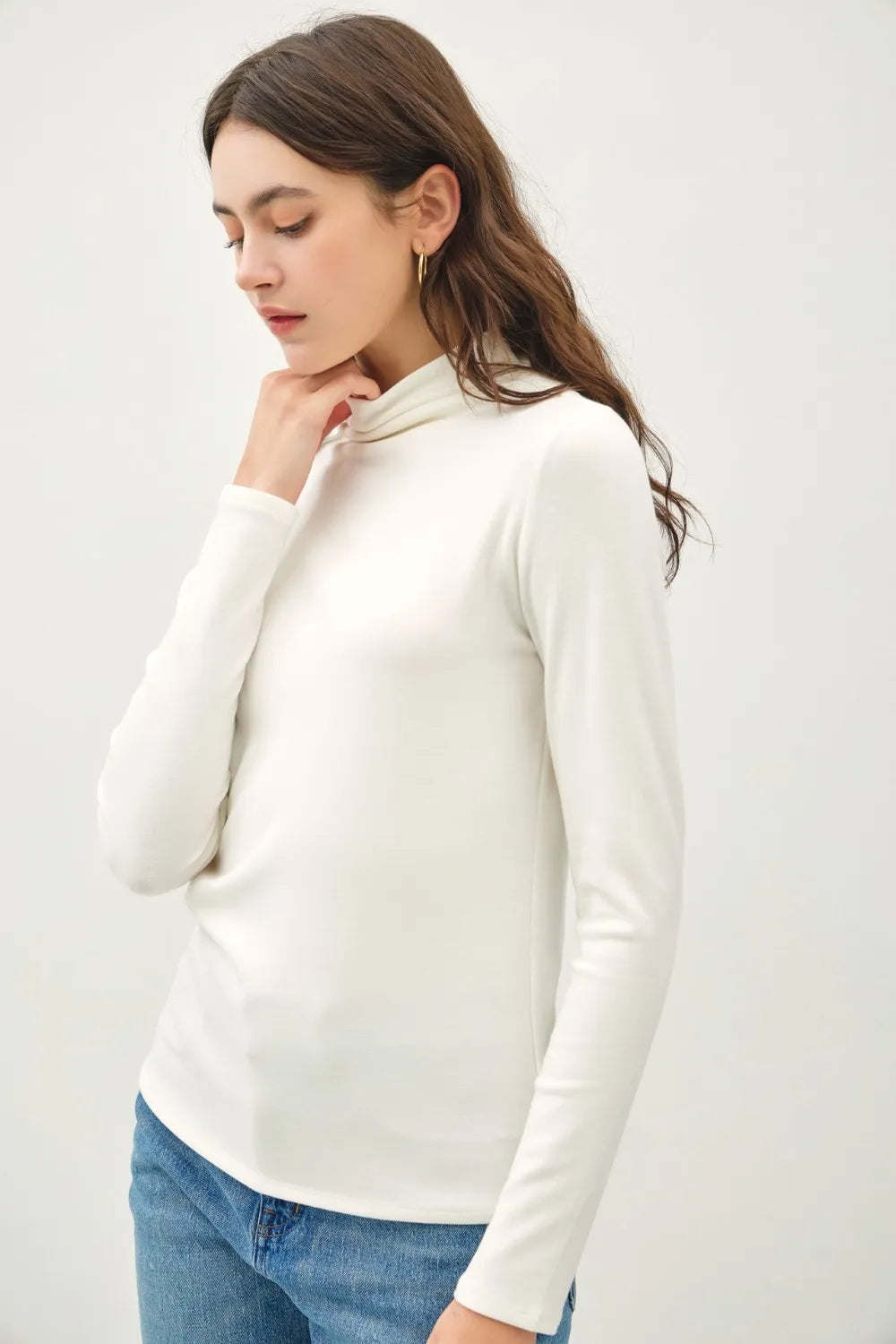 Ivory Be Cool Mock Neck Long Sleeve T Shirt 1