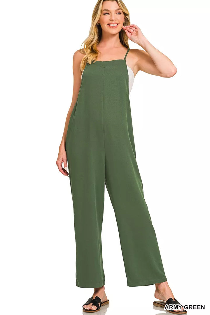 Army Green Zenana Rayon Woven Wide Leg Jumpsuit