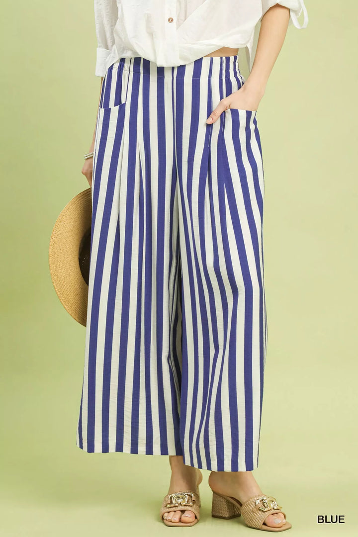 Blue Umgee Vertical Stripe Wide Leg Pants 1