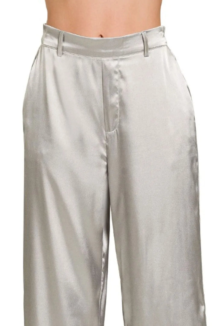 Silver Zenana Wide Leg Satin Pants 2