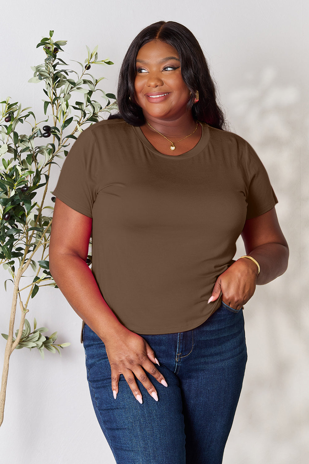 Purple Basic Bae Full Size Round Neck Short Sleeve T Shirt 1