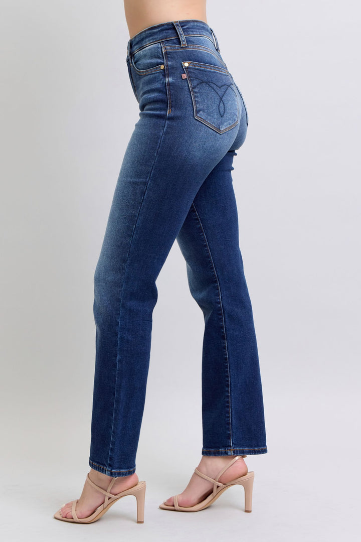 Dark Judy Blue Full Size Washed Straight Leg Jeans With Pockets