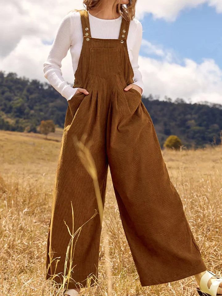 Dark Brown Front Ruched Wide Leg Jumpsuit With Pockets