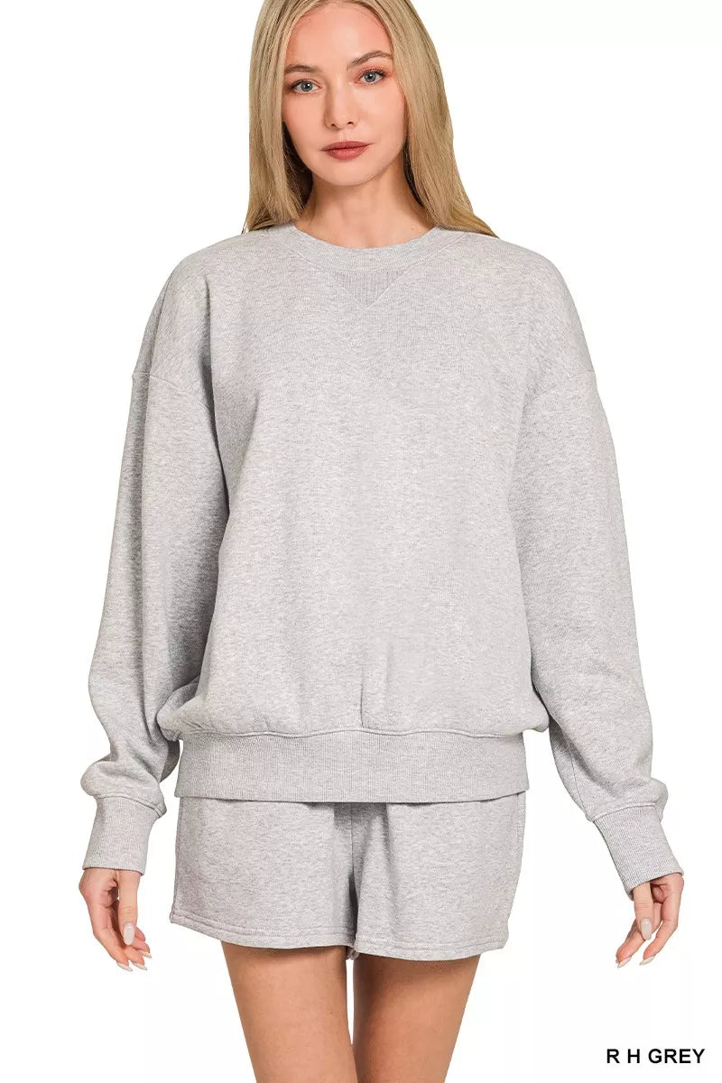 R H Grey Zenana Fleece Long Sleeve Sweatshirts Shorts Set 1