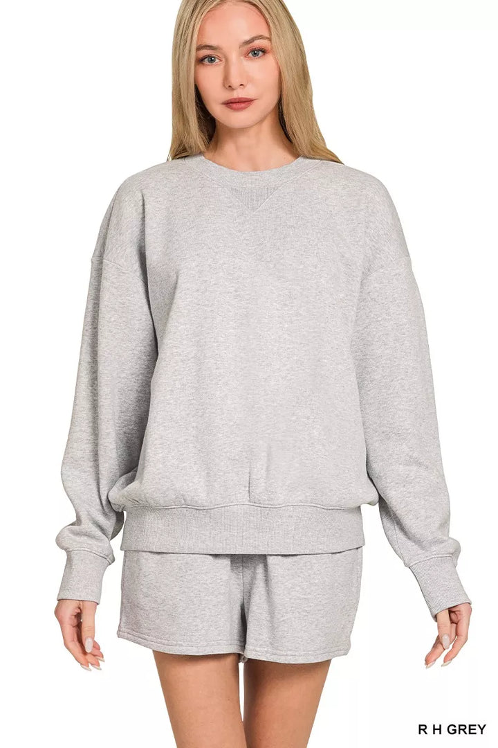 R H Grey Zenana Fleece Long Sleeve Sweatshirts Shorts Set 1