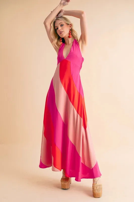 Aemi Co Color Block Sleeveless Maxi Dress