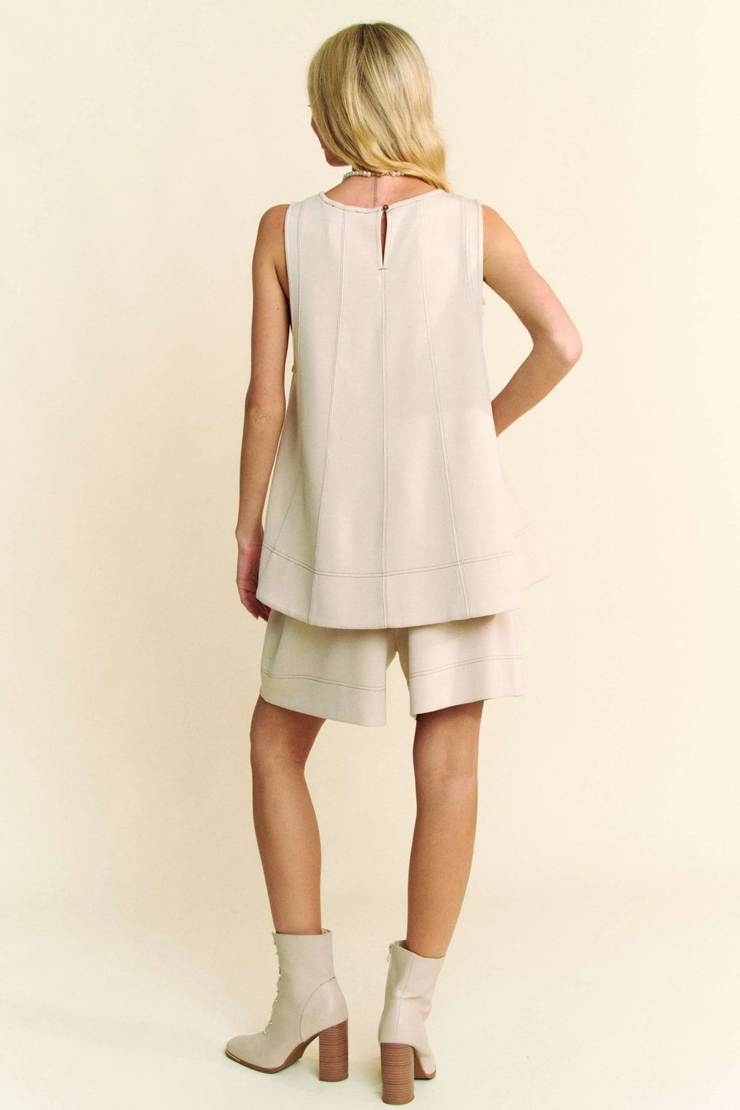 Beige Davi Dani Contrast Seam Top And Short Set