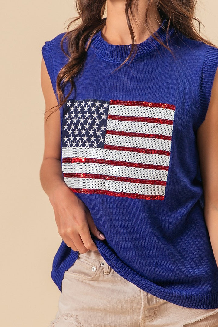Royal Bibi American Flag Sequins Patch Knit Vest