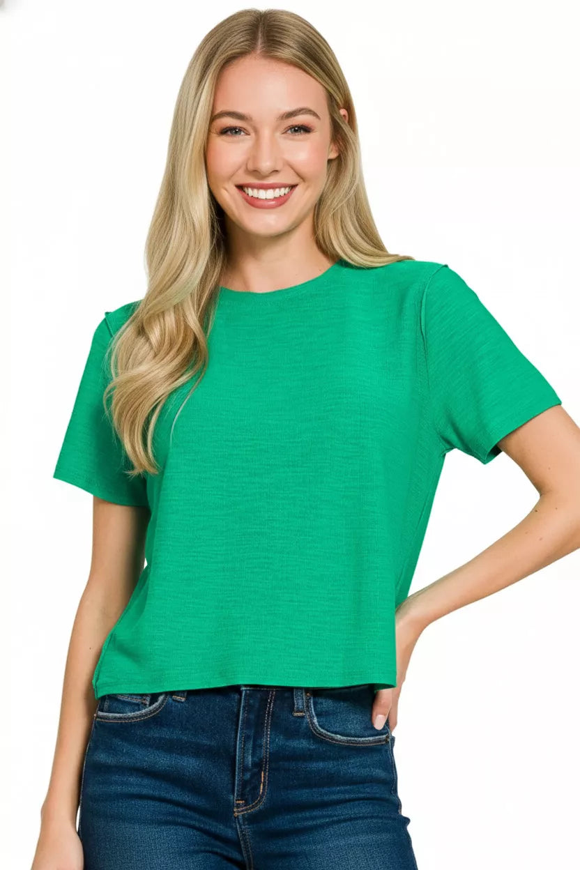 K Green Zenana Slub Short Sleeve Tee 1