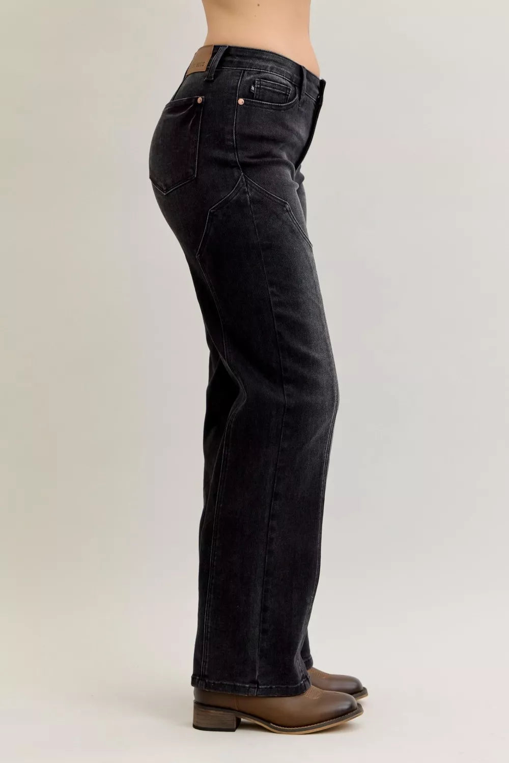 Bk Judy Blue Mid Rise Straight Western Seam Detail Jeans