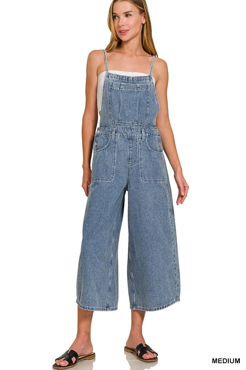 Medium Zenana Denim Medium Washed Wide Leg Overalls