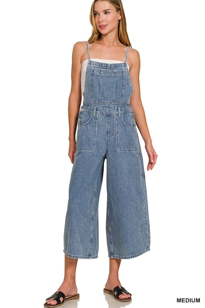 Medium Zenana Denim Medium Washed Wide Leg Overalls