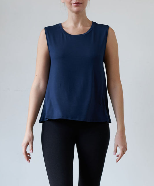 NAVY Bamboo Muscle Sleevless Top