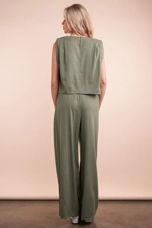 Very J Solid Woven Top Pants Set 1