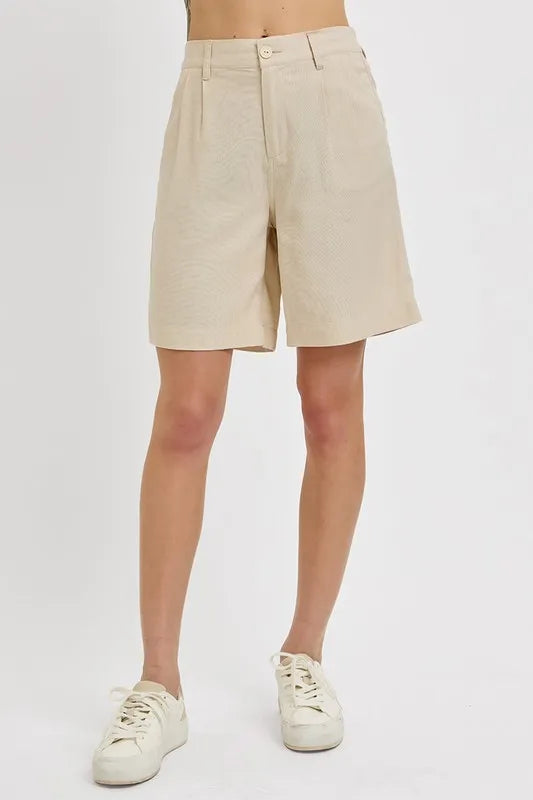 Taupe Risen High Rise Pleated Front Shorts 1