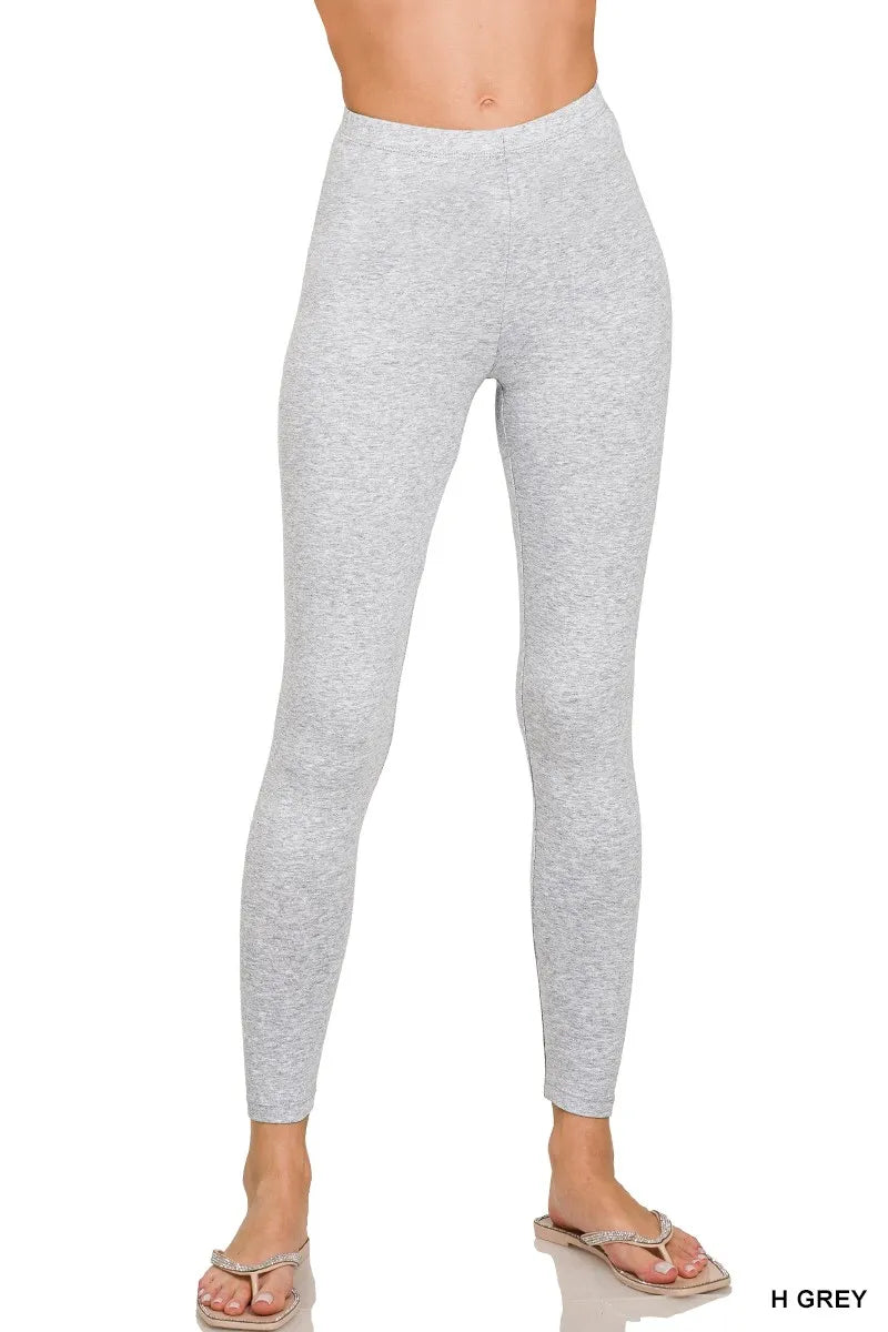 H Grey Zenana Premium Cotton Full Length Leggings