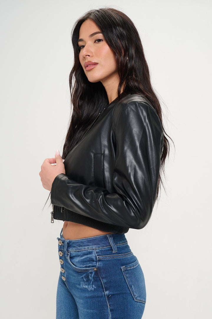 Black Coalition La Zip Up Cropped Bomber Jacket