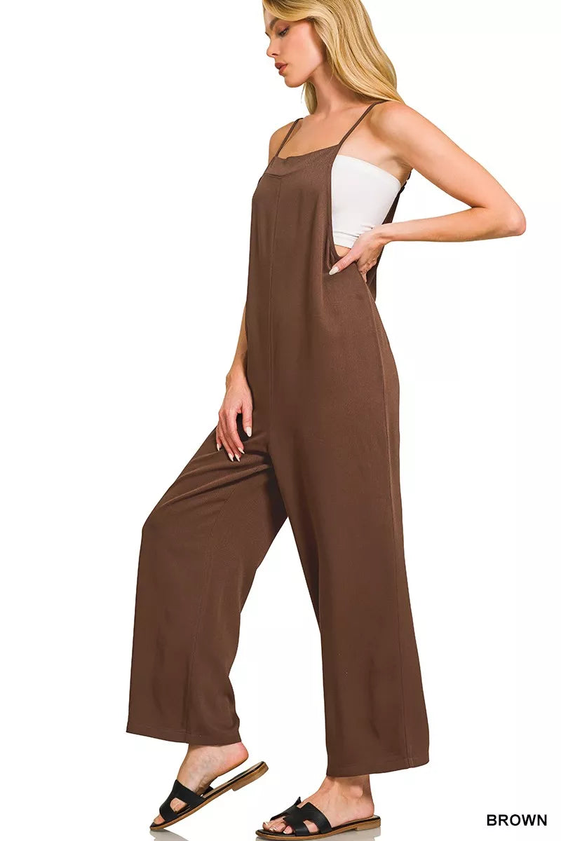 Brown Zenana Rayon Woven Wide Leg Jumpsuit 1