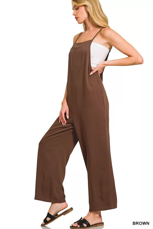Brown Zenana Rayon Woven Wide Leg Jumpsuit 1