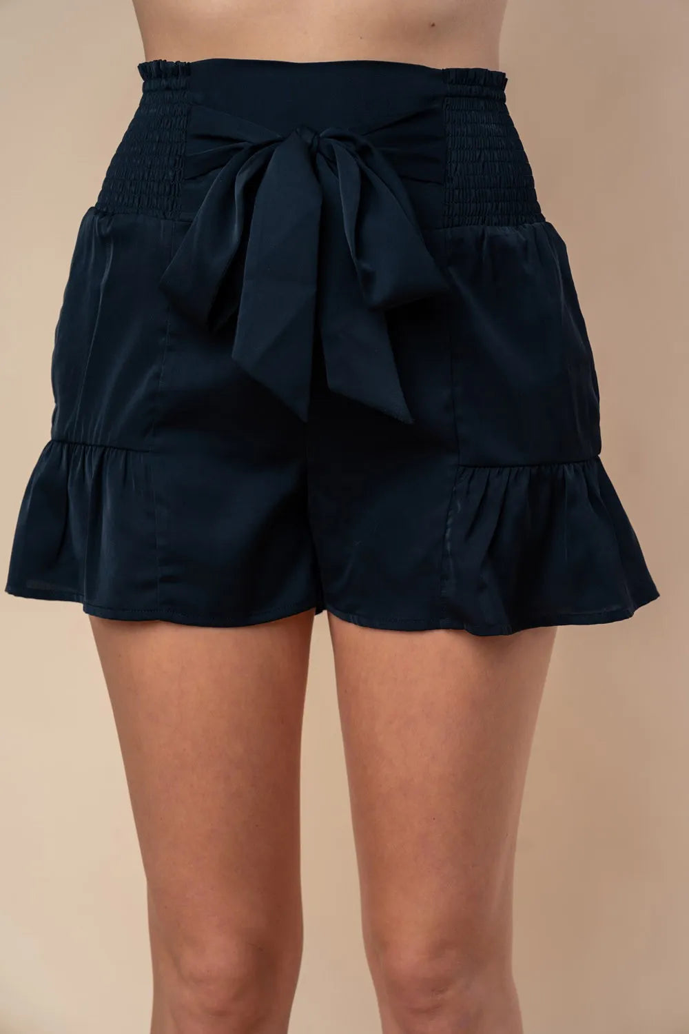 Black White Birch Full Size High Waisted Smocked Shorts