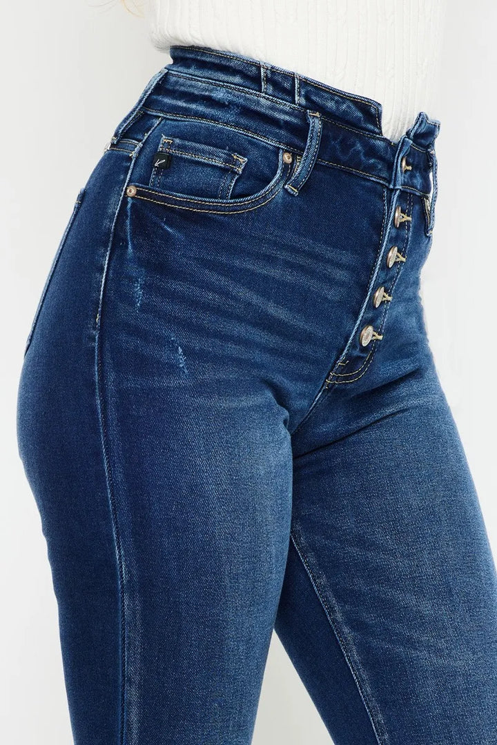 Dark Kancan Button Fly High Rise Flare Jeans