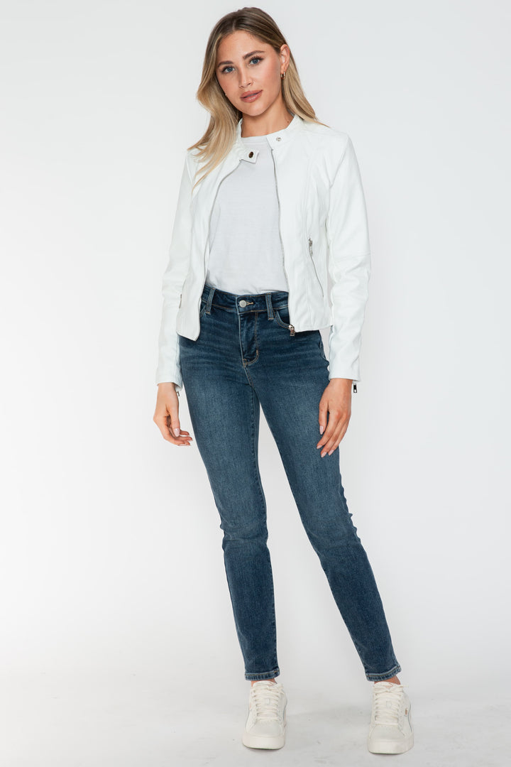 Snobbish Pu Leather Zip Up Jacket With Pockets 1