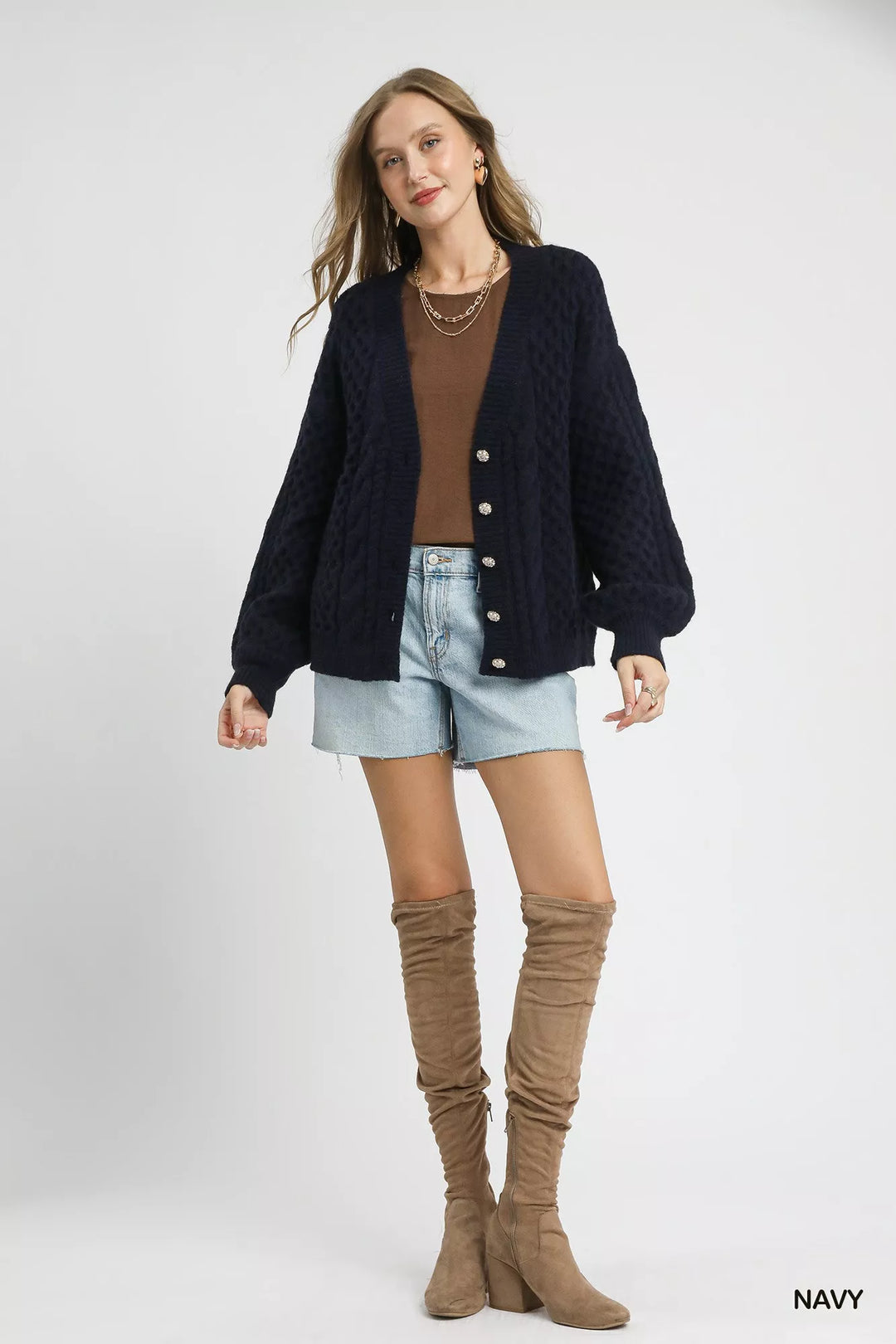 Umgee Cable Knit Pearl Button Cardigan 1