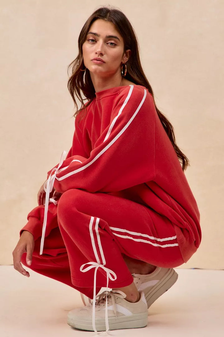 Bibi Side Lined Bow Details Fleece Sweatpants