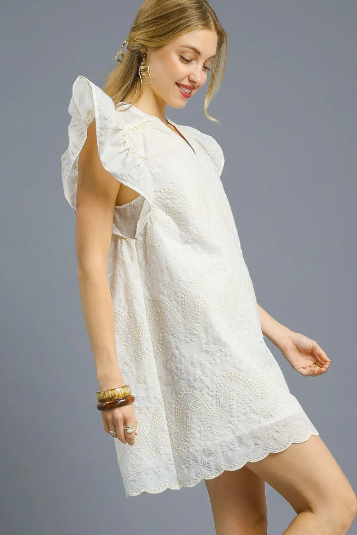 White Umgee Scalloped Hem Embroidered Mini Dress