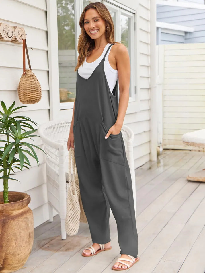 Dark Gray V Neck Spaghetti Strap Jumpsuit