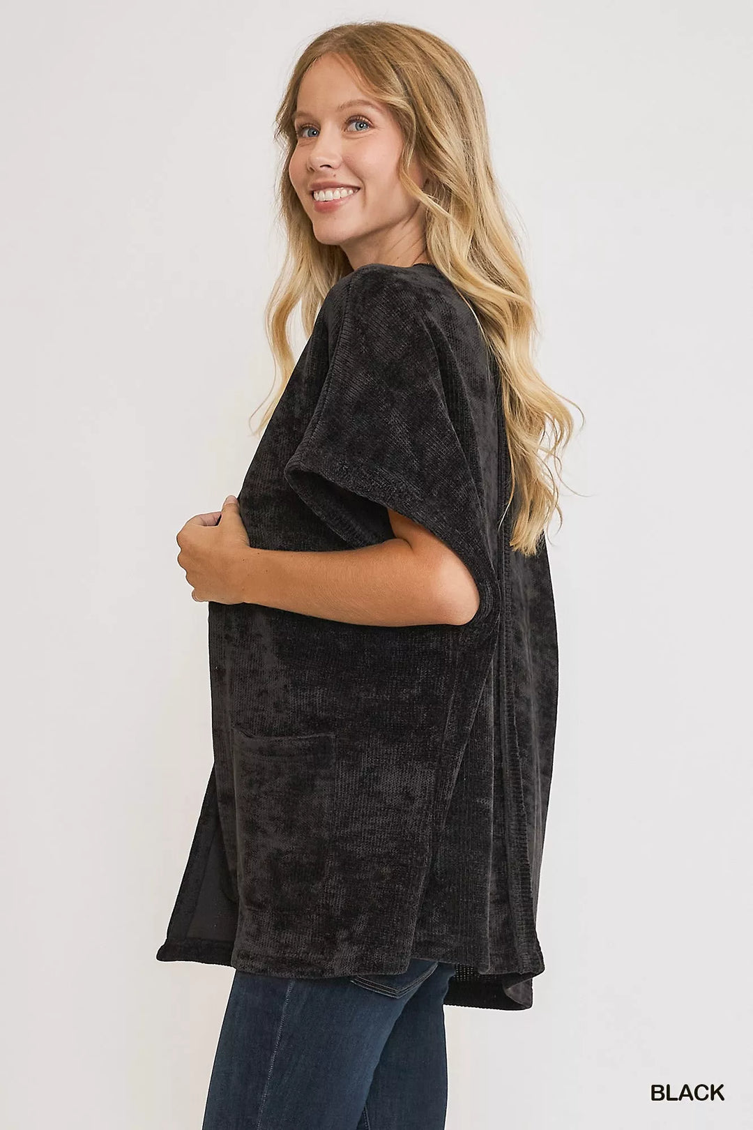 Black Umgee Open Front Knit Cardigan With Front Pockets
